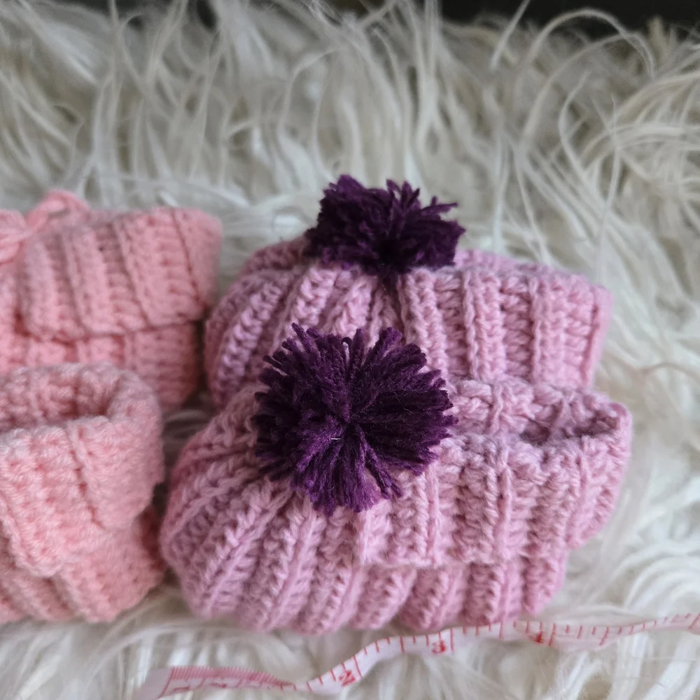 Pink and Purple Knit Baby Booties